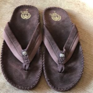Ocean Minded brown leather sandals flip flops NWOT Live Protect Respect